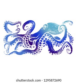 Blue Octopus with tentacles. Hand drawn stock vector illustration