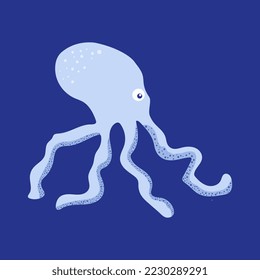 Blue octopus vector illustration in a sea or ocean. Wildlife undersea art illustration. Ideal for fabric, postcard, greeting card, book, poster, tee-shirt.