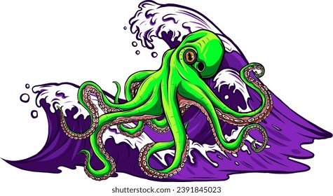 Blue Octopus Vintage Vector Art isolated on white. Engraving style vector illustration of octopus.