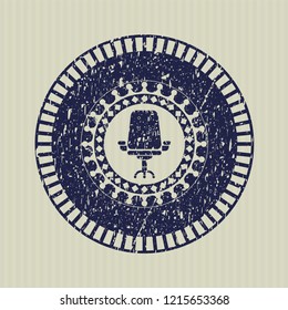 Blue office chair icon inside grunge style stamp