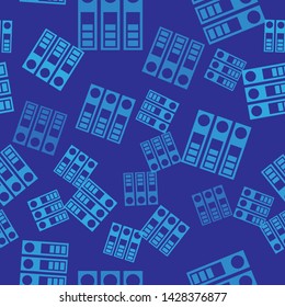 Blue Office folders with papers and documents icon isolated seamless pattern on blue background. Office binders. Archives folder sign.  Vector Illustration