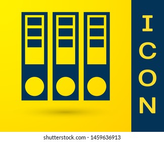 Blue Office folders with papers and documents icon isolated on yellow background. Office binders. Archives folder sign.  Vector Illustration