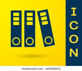 Blue Office folders with papers and documents icon isolated on yellow background. Office binders. Archives folder sign.  Vector Illustration