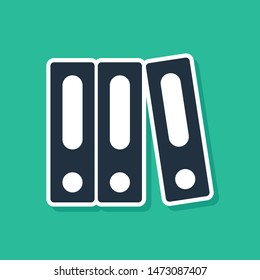 Blue Office folders with papers and documents icon isolated on green background. Office binders. Archives folder sign.  Vector Illustration