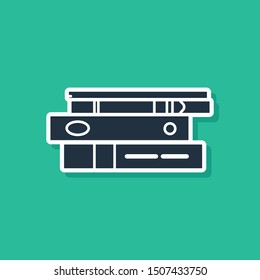 Blue Office folders with papers and documents icon isolated on green background. Office binders. Archives folder sign.  Vector Illustration