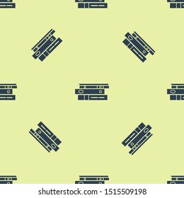 Blue Office folders with papers and documents icon isolated seamless pattern on yellow background. Office binders. Archives folder sign.  Vector Illustration