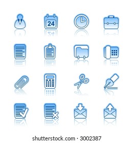 Blue office icons on white