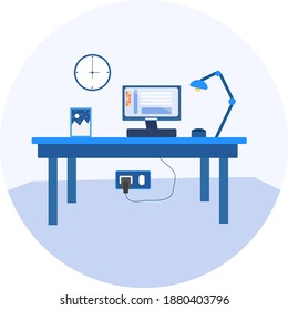 Blue office ,illustration, vector on white background.