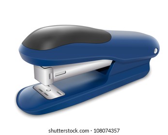 Blue office stapler in perspective view. Vector illustration