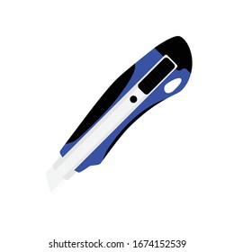 Blue office stationery knife isolated on white background