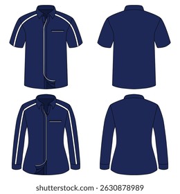 Blue office work uniform mockup for men and women