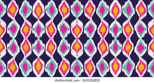 Blue Ogee Carpet Vector Seamless Pattern. Boho Shibori Aztec Print. Uzbek Geometric Background. Pink Ikat Uzbek Vector Seamless Pattern