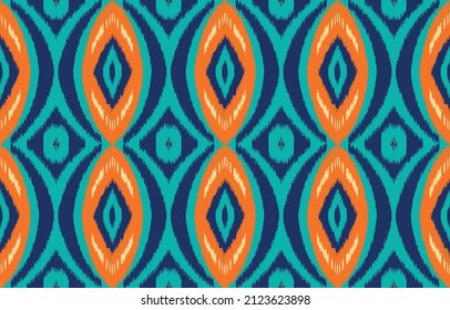 Blue Ogee Ikat Vector Seamless Pattern. Drawn Shibori Ethnic Print. Indian Arabic Background. Design For carpet, wallpaper, clothing, wrapping, fabric, cover, textile