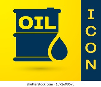 Blue Oil barrel icon isolated on yellow background. Oil drum container. For infographics, fuel, industry, power, ecology. Vector Illustration