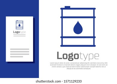 Blue Oil barrel line icon isolated on white background. Oil drum container. For infographics, fuel, industry, power, ecology. Logo design template element. Vector Illustration