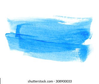 Blue oil hand drawn paper texture isolated stroke on white background. Watercolor wet brush painted abstract vector illustration. Water design artistic element for banner, template, print, decoration