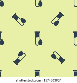 Blue Oil petrol test tube icon isolated seamless pattern on yellow background.  Vector Illustration
