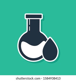 Blue Oil petrol test tube icon isolated on green background.  Vector Illustration