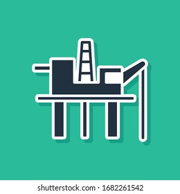 Blue Oil platform in the sea icon isolated on green background. Drilling rig at sea. Oil platform, gas fuel, industry offshore.  Vector Illustration