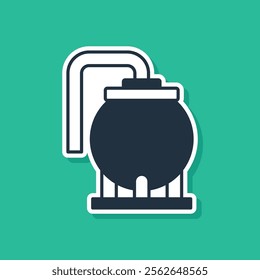 Blue Oil tank storage icon isolated on green background. Vessel tank for oil and gas industrial. Oil tank technology station.  Vector