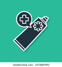 Blue Ointment cream tube medicine icon isolated on green background. Tube, container, toothpaste, cream sign.  Vector Illustration