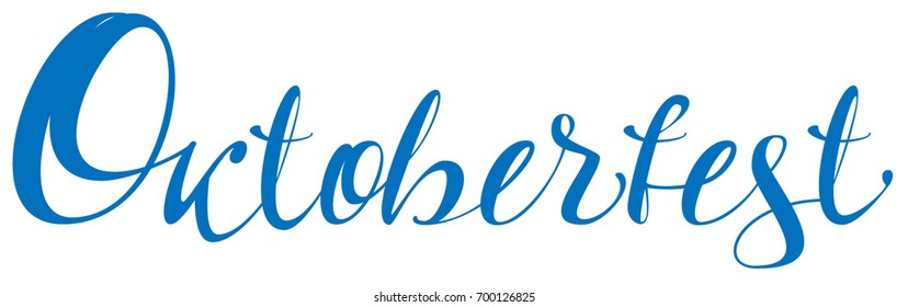 Blue oktoberfest lettering handwritten text. Isolated on white vector illustration