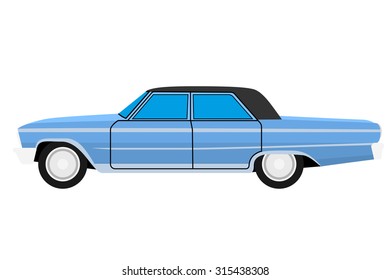 Blue Old car. Isolated on whit background