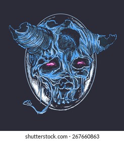 Blue Old Demon Skull