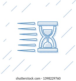 Blue Old hourglass with flowing sand line icon isolated on white background. Sand clock sign. Business and time management concept. Vector Illustration