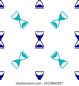 Blue Old hourglass with flowing sand icon isolated seamless pattern on white background. Sand clock sign. Business and time management concept.  Vector