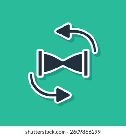 Blue Old hourglass with flowing sand icon isolated on green background. Sand clock sign. Business and time management concept.  Vector
