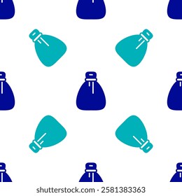 Blue Old money bag icon isolated seamless pattern on white background. Cash Banking currency sign.  Vector