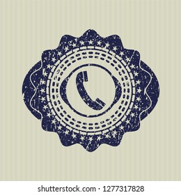 Blue old phone icon inside rubber grunge stamp