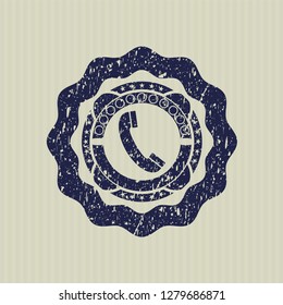 Blue old phone icon inside distress rubber seal