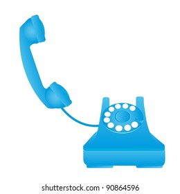 blue old telephone isolated over white background. vector