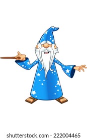 Blue Old Wizard - Pointing With Wand