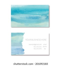 Blue Ombre Watercolor Vector Business Card Template