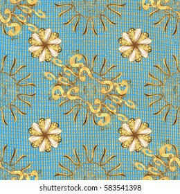 Blue on background. Oriental classic golden pattern. Vector abstract background with repeating elements.