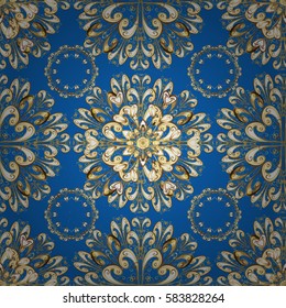 Blue on background. Oriental classic golden pattern. Vector abstract background with repeating elements.
