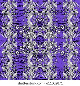 Blue on violet background. Good for greeting card for birthday, invitation or banner. Decorative symmetry arabesque. Vector illustration. Pattern medieval floral royal pattern.