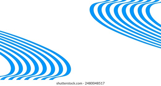 Blue on white abstract perspective line wave background with 3d dimensional effect isolated on white