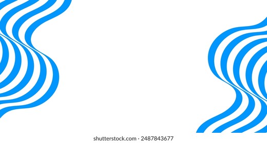 Blue on white abstract perspective line wave stripes with 3d dimensional effect isolated on white background