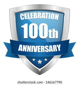 Blue one hundred year anniversary button