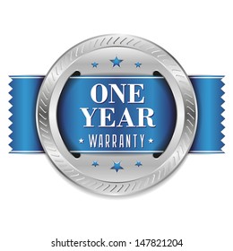 Blue one year warranty button