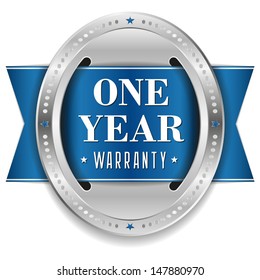 Blue one year warranty button