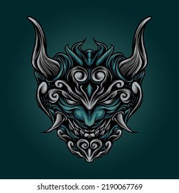 The blue oni mask illustration design vector