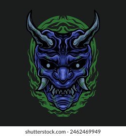 Blue oni mask vector illustration