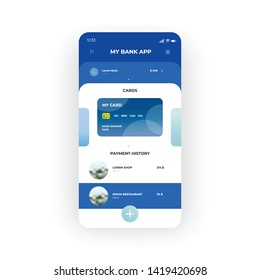 Blue Online Banking UI, UX, GUI screen for mobile apps design. Modern responsive user interface design of mobile applications including Online Paymant screen