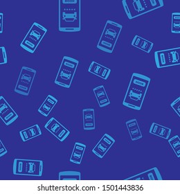 Blue Online car sharing icon isolated seamless pattern on blue background. Online rental car service. Online booking design concept for mobile phone.  Vector Illustration