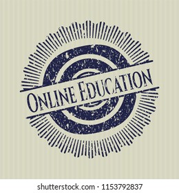 Blue Online Education distress rubber stamp with grunge texture